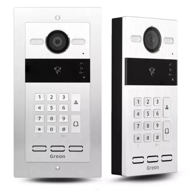 GREON IP GR‑OS10‑K‑P Panel zewnętrzny wideo podtynkowy, klawiatura mechaniczna, czytnik RFID 125kHz/13,56MHz, PoE, 2 przekaźniki