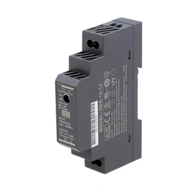 HDR‑15‑12 DIN Zasilacz impulsowy MEAN WELL 15W, 12V DC, 1.25 A
