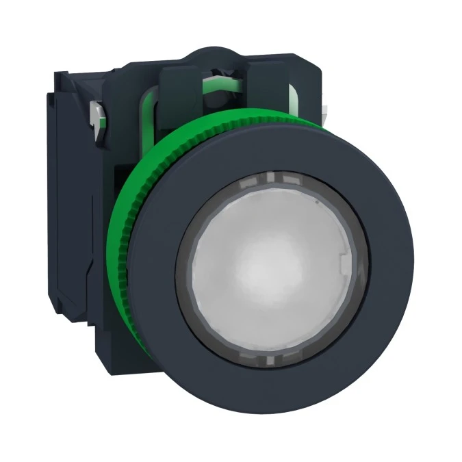 Harmony XB5 Przycisk podświetlany płaski plastik. biały fi30 zintegrowana dioda LED 230…240 V AC 1Z + 1R XB5FW31M5