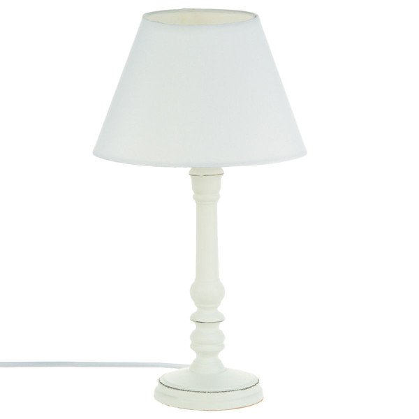 Lampka nocna Leo drewniana biała 36x20 cm biurkowa ozdobna 931944