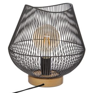 Lampka nocna loft czarna metalowa z drewnianą podstawą E27 max 40W 28 cm 1043275