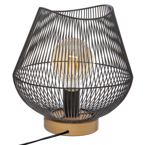 Lampka nocna loft czarna metalowa z drewnianą podstawą E27 max 40W 28 cm 1043275