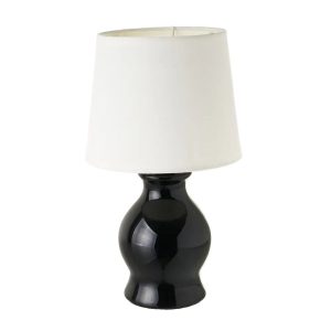 Lampka nocna stołowa ceramiczna czarna z białym abażurem 26 cm E14 40W 1043261 Lampka nocna stołowa ceramiczna czarna z białym abażurem 26 cm E14 40W 1043261