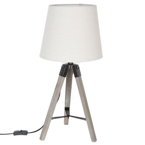 LAMPKA Runo biały klosz trójnożna DREWNIANA PODSTAWA 437396
