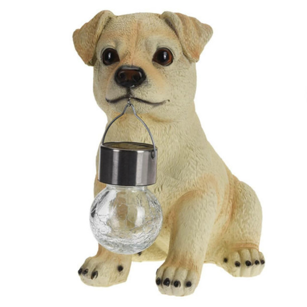 Lampka solarna ogrodowa figurka labrador kremowy z latarenką LED 24 cm 1043643