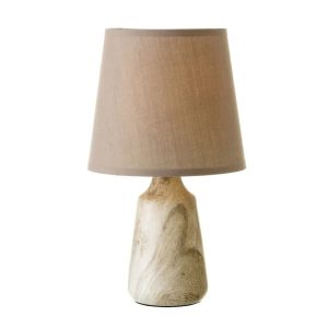 Lampka stołowa beżowa z brązowym abażurem E14 28 cm styl boho klasyczny 1043294 Lampka stołowa beżowa z brązowym abażurem E14 28 cm styl boho klasyczny 1043294