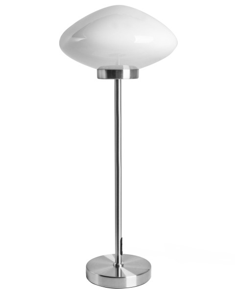 Lampka stołowa metalowa ze szklanym kloszem srebrno-biała 870445