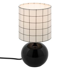 Lampka stołowa Timeo czarno biała 25×13 cm biurkowa w kratę ceramika 931769