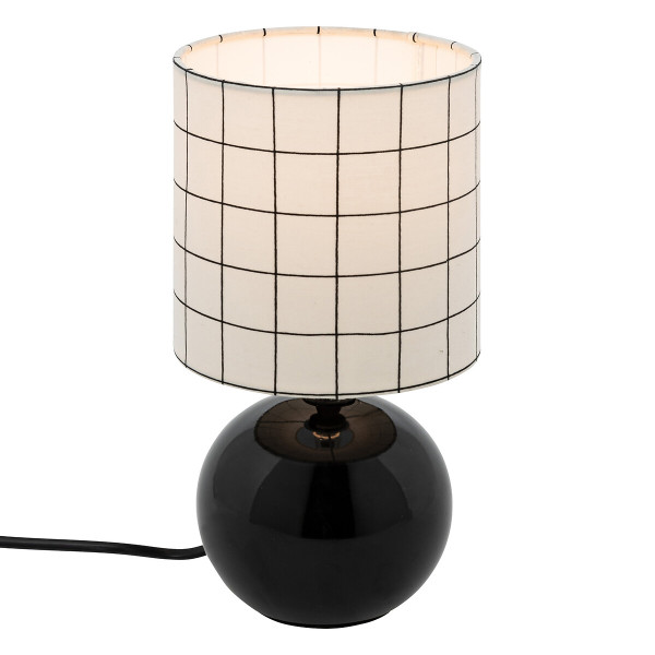 Lampka stołowa Timeo czarno biała 25x13 cm biurkowa w kratę ceramika 931769