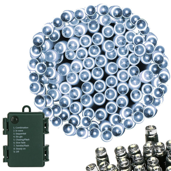 Lampki choinkowe 100 Led na baterie zimny biały programator 325019