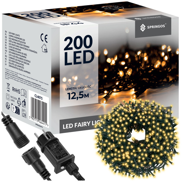Lampki choinkowe 200 LED 12,5 m biały ciepły zewnętrzne 347127