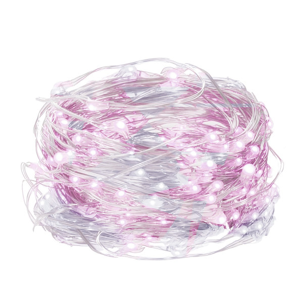 Lampki choinkowe 20LED druciki mikro na baterie białe różowe 335970