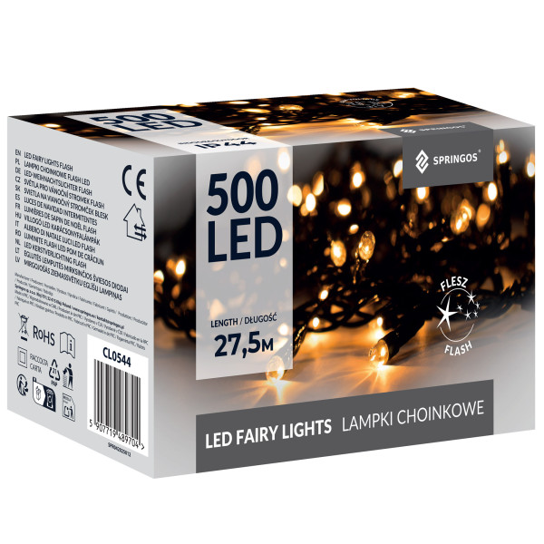 Lampki choinkowe 27,5 m biały ciepły + flash 500 LED IP44 371515