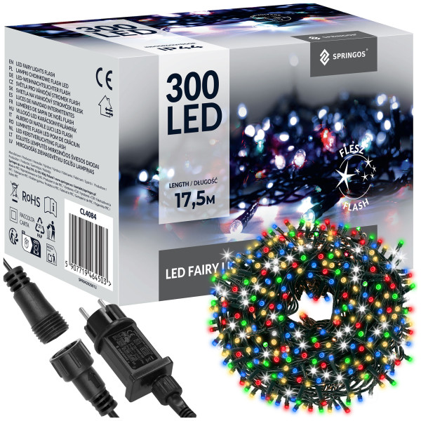 Lampki choinkowe 300 LED 15 m multikolor + flash zewnętrzne 347160