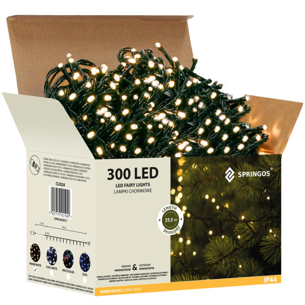 Lampki choinkowe 300 led biały ciepły 25,5m oświetlenie IP44 335943