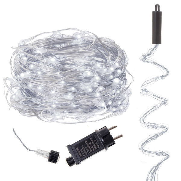 Lampki choinkowe 300 LED na prąd włosy anioła zimny biały 336143