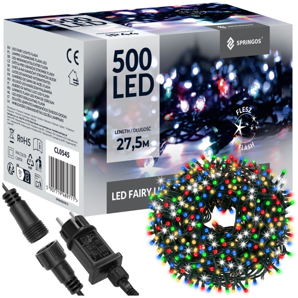 Lampki choinkowe 500 led multikolor + niebieski flash 27,5m zewnętrzne 371518