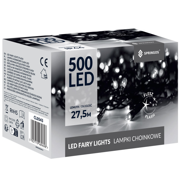 Lampki choinkowe 500 led zimny biały+flash 27,5 m IP44 371509