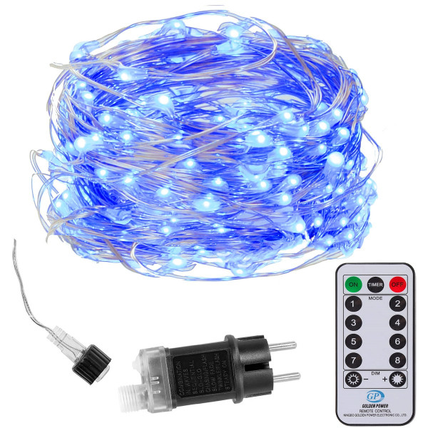 Lampki choinkowe z pilotem 480 led druciki na prąd niebieski 335930