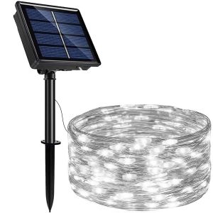 Lampki świąteczne 200 Led 22 m zimny biały solarne druciki 336051 Lampki świąteczne 200 Led 22 m zimny biały solarne druciki 336051
