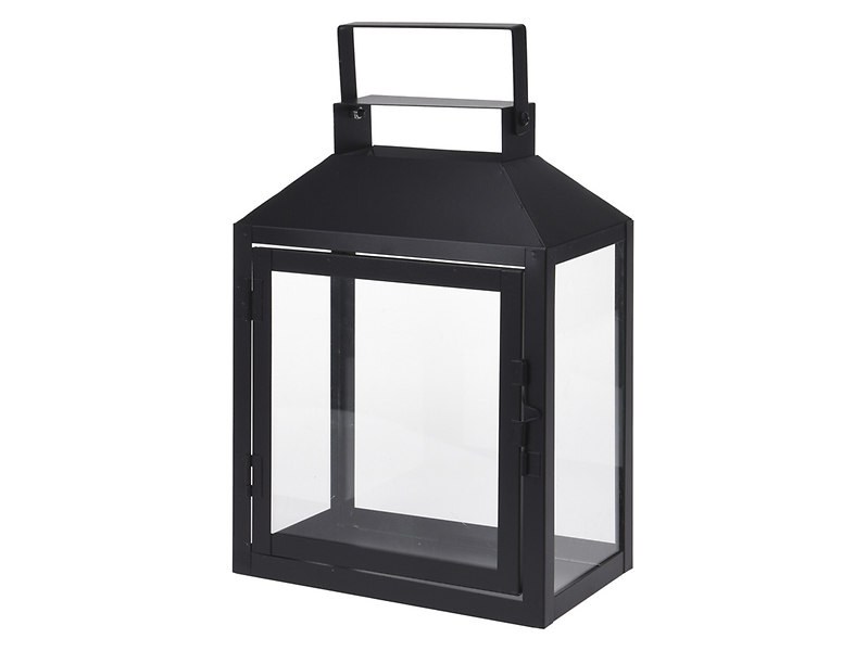 Latarenka metalowa szklana 35 cm czarna 53698
