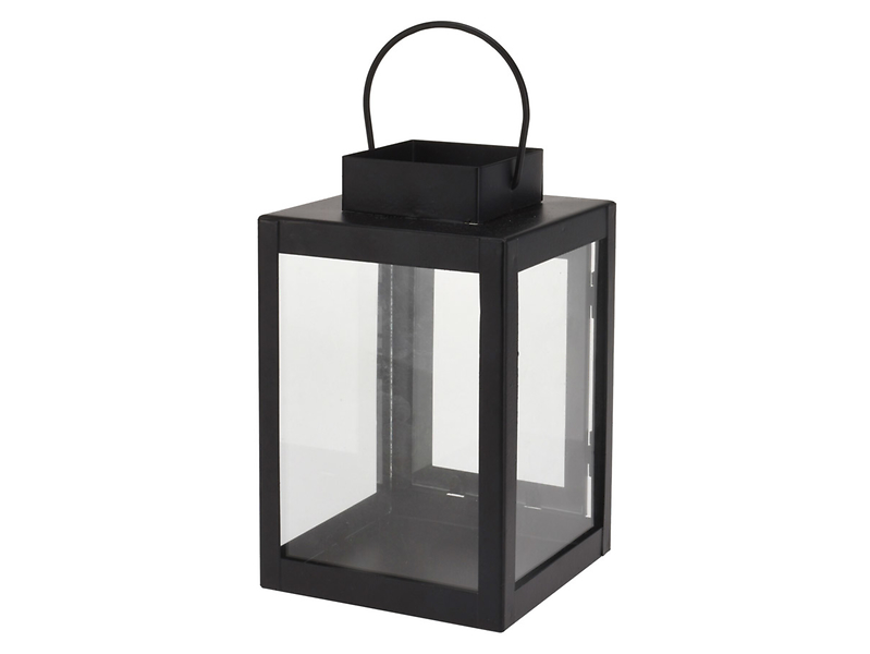 Latarenka metalowa ze szkłem 16 cm czarna 50143