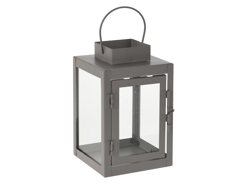 Latarenka metalowa ze szkłem 16 cm szara 50145