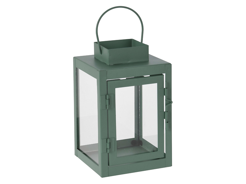 Latarenka metalowa ze szkłem 16 cm zielona 50144