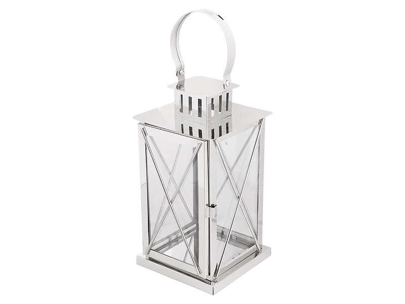 Latarenka metalowa ze szkłem 30 cm srebrna 44354
