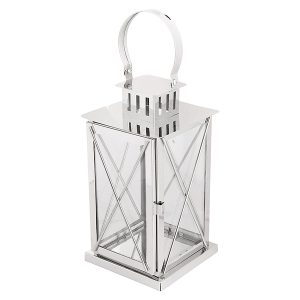 Latarenka metalowa ze szkłem 55 cm srebrna 44353 Latarenka metalowa ze szkłem 55 cm srebrna 44353