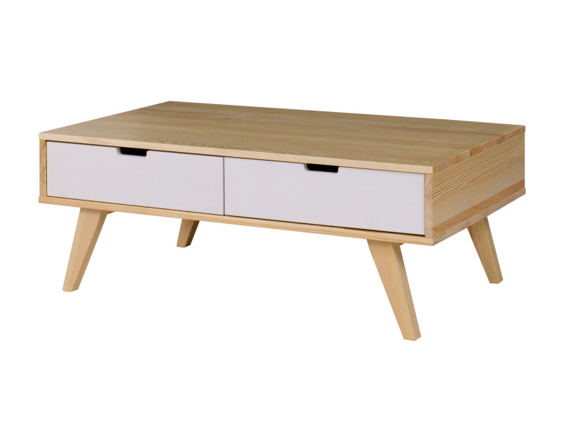 Ława 45x120 cm drewniana Malmo z 4 szufladami, kolor sosnowy + bielony 385550