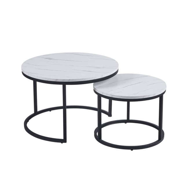 Ława DUO blat biały marmur nogi czarne do salonu 2w1 962875