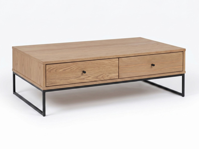 Ława Megan loft drewno i metal 4 szuflady, kolor dębowy 670025