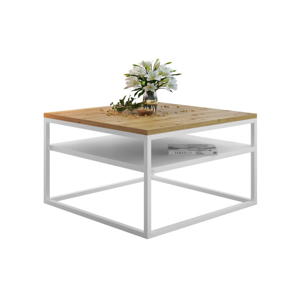 Ława NOVA z półką - Biały / dąb artisan 93512