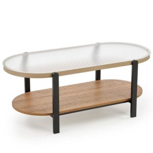 Ława owalna KAMALA 54×110 dąb naturalny/czarny 874089 Ława owalna KAMALA 54×110 dąb naturalny/czarny 874089