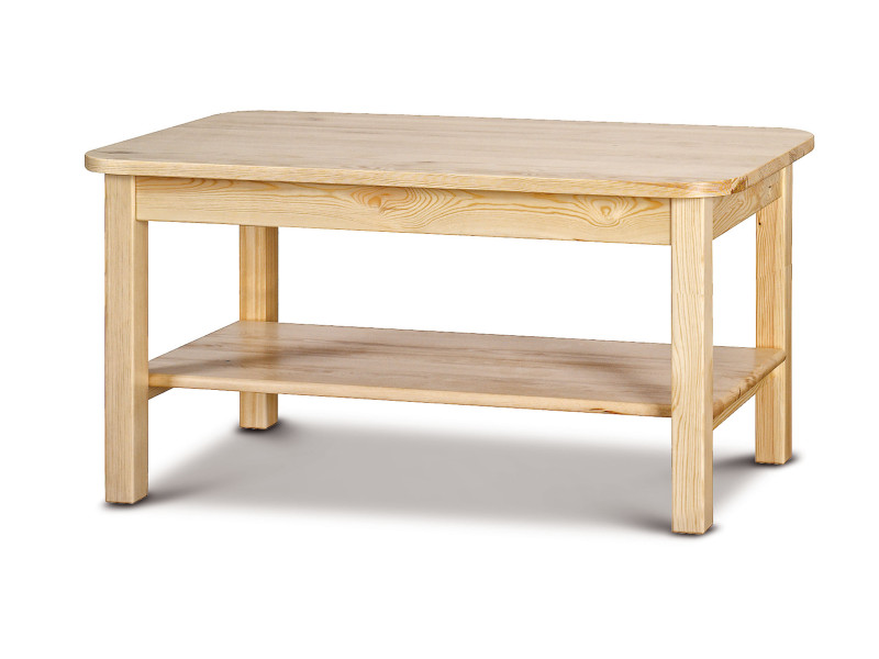 Ława pokojowa 110x60 z półką z litego drewna, kolor sosnowy 385573