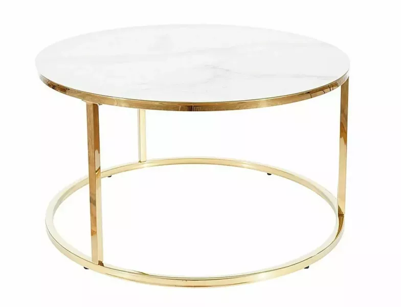 Ława SABINE 80x80 biały marmur/złota 874157