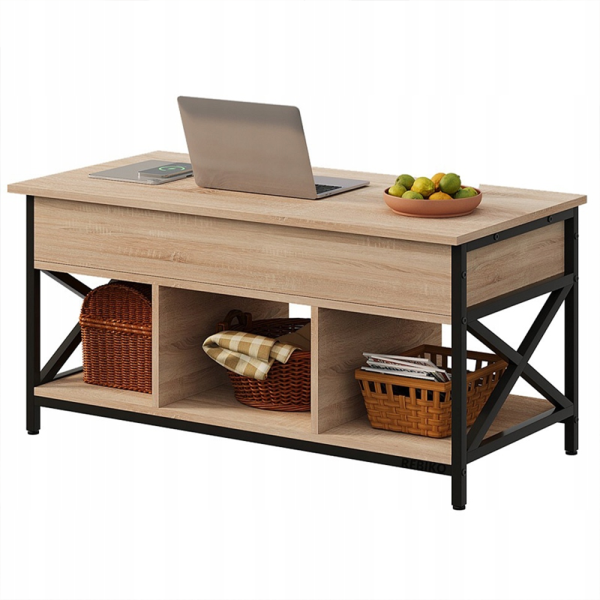 Ława stolik drewniany kawowy loft rozkładany podnoszony schowek brąz 100 cm 1060313