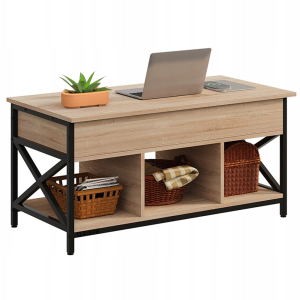 Ława stolik drewniany kawowy loft rozkładany podnoszony schowek brąz 100 cm 1059141 Ława stolik drewniany kawowy loft rozkładany podnoszony schowek brąz 100 cm 1059141