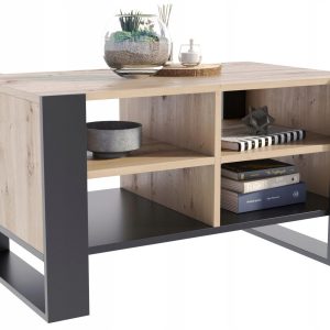 Ława stolik kawowy FIGA artisan-czarny stół z półką półkami loft schowek PE 517441 Ława stolik kawowy FIGA artisan-czarny stół z półką półkami loft schowek PE 517441