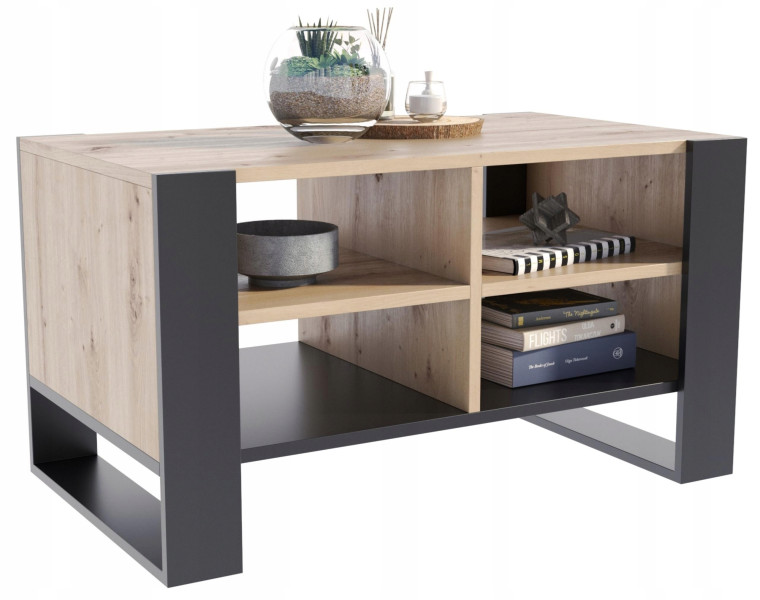 Ława stolik kawowy FIGA artisan-czarny stół z półką półkami loft schowek PE 517441