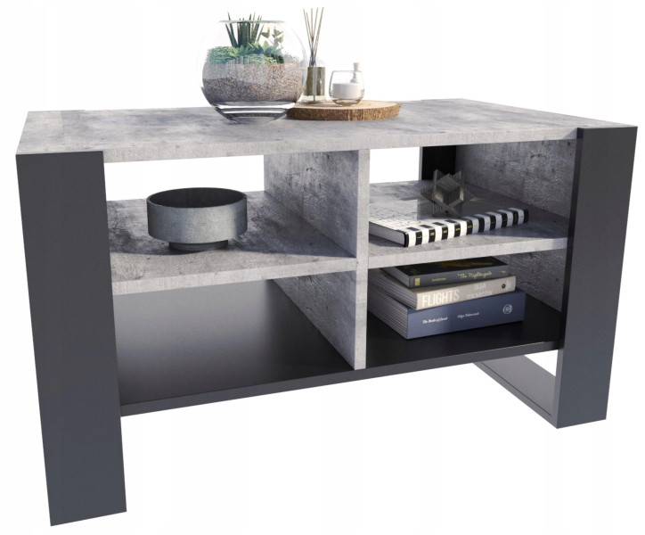 Ława stolik kawowy FIGA beton-czarny stół z półką półkami loft schowek PER 517453