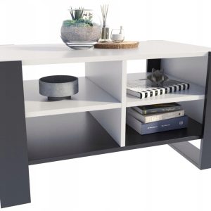 Ława stolik kawowy FIGA biały-czarny stół z półką półkami loft schowek PER 517446