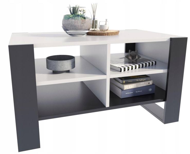 Ława stolik kawowy FIGA biały-czarny stół z półką półkami loft schowek PER 517446