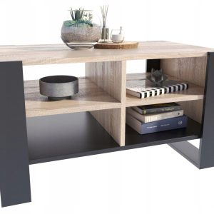 Ława stolik kawowy FIGA sonoma-czarny stół z półką półkami loft schowek PER 517448