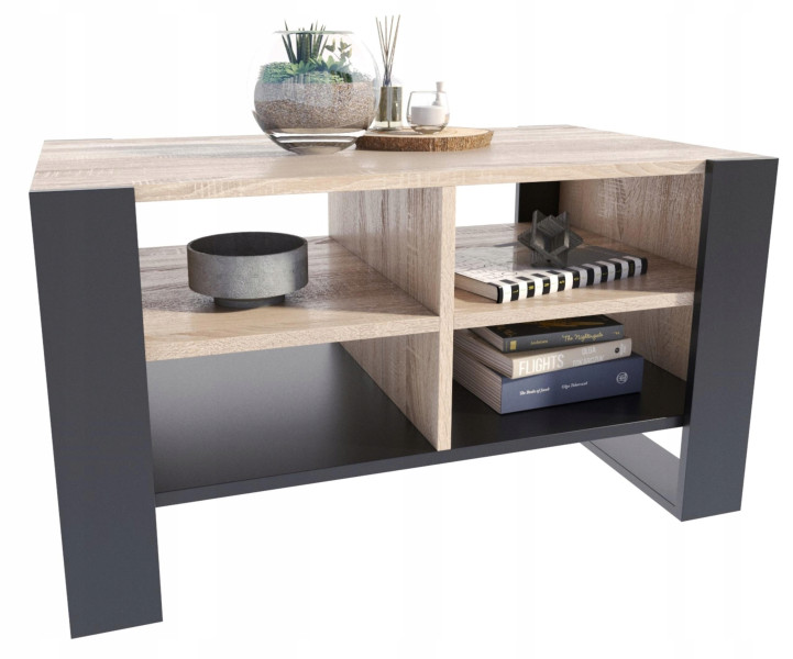 Ława stolik kawowy FIGA sonoma-czarny stół z półką półkami loft schowek PER 517448