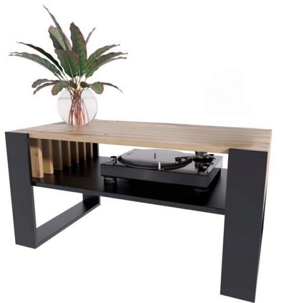 Ława stolik kawowy IGA artisan czarny z lamelami loft retro 248850