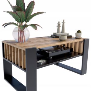 Ława stolik kawowy IGA wotan-czarny z lamelami loft retro rustykalny PER 878993