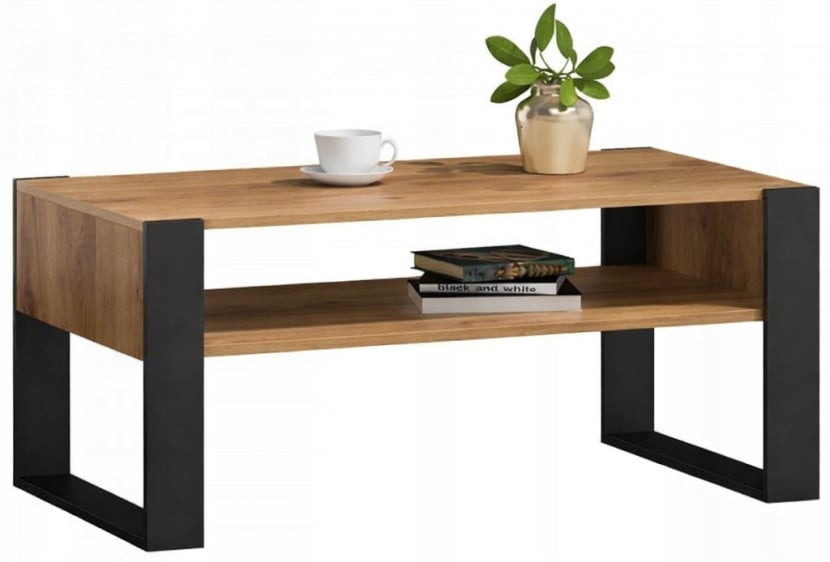 Ława stolik kawowy KAJA wotan-czarny loft retro z półką PER 961155