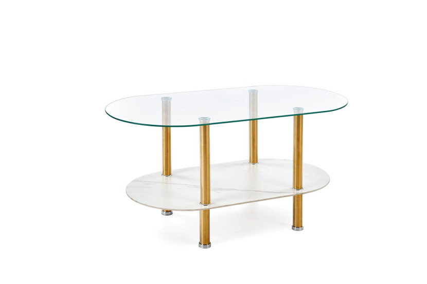 Ława szklana DUCAT 100x50cm biały marmur/transparentna/złota 874064